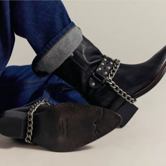 We The Free People Black Leather Aiden Chain Boots Size: 7.5 Brand New - Picture 11 of 13